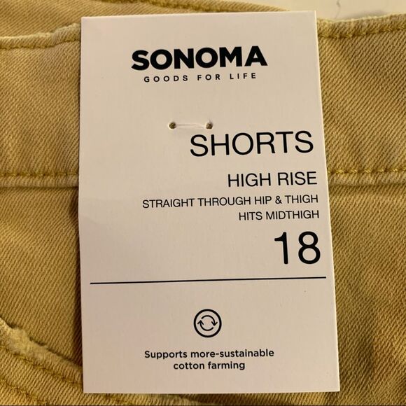 SONOMA WOMEN 18 GOLDEN YELLOW HIGH RISE BUTTON FLY RAW HEM DENIM SHORTS. - Picture 8 of 12